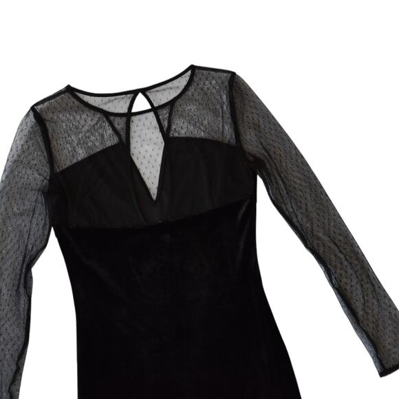 Mango Black Velvet Sheer Mesh Sleeves Sheath Mini Dress Size Small - Picture 7 of 7